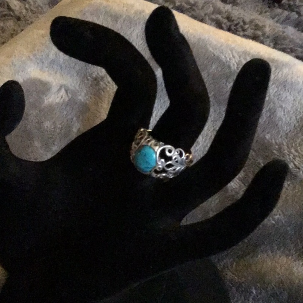Shubes Turquoise & Sterling Silver Scroll Ring Size 10